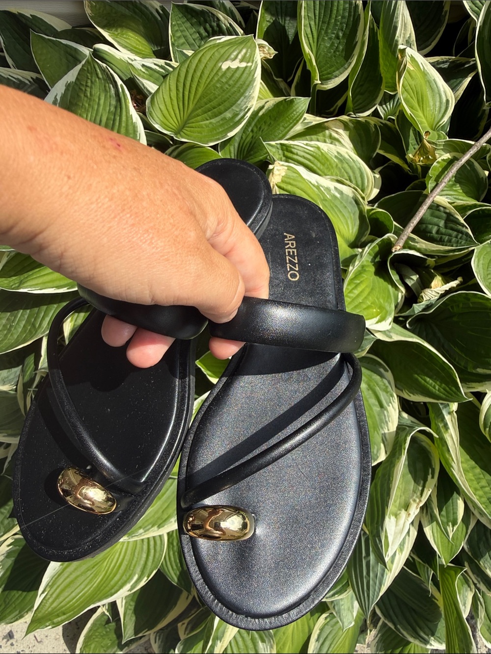 Arezzo Black Leather Sandals with Gold Accents - Picture 5 of 5